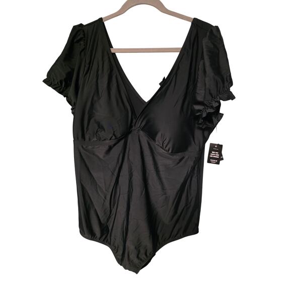 NWT Torrid Retro Swimsuit Plus Size Womens 3 Puffy Sleeves Black Summer Beach - Picture 1 of 11